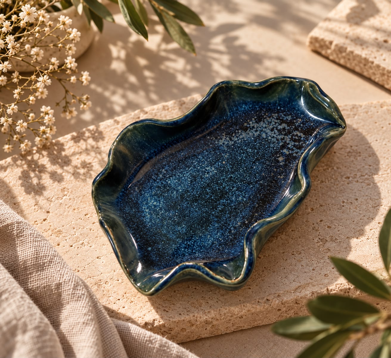 Deep blue handmade ceramic dish